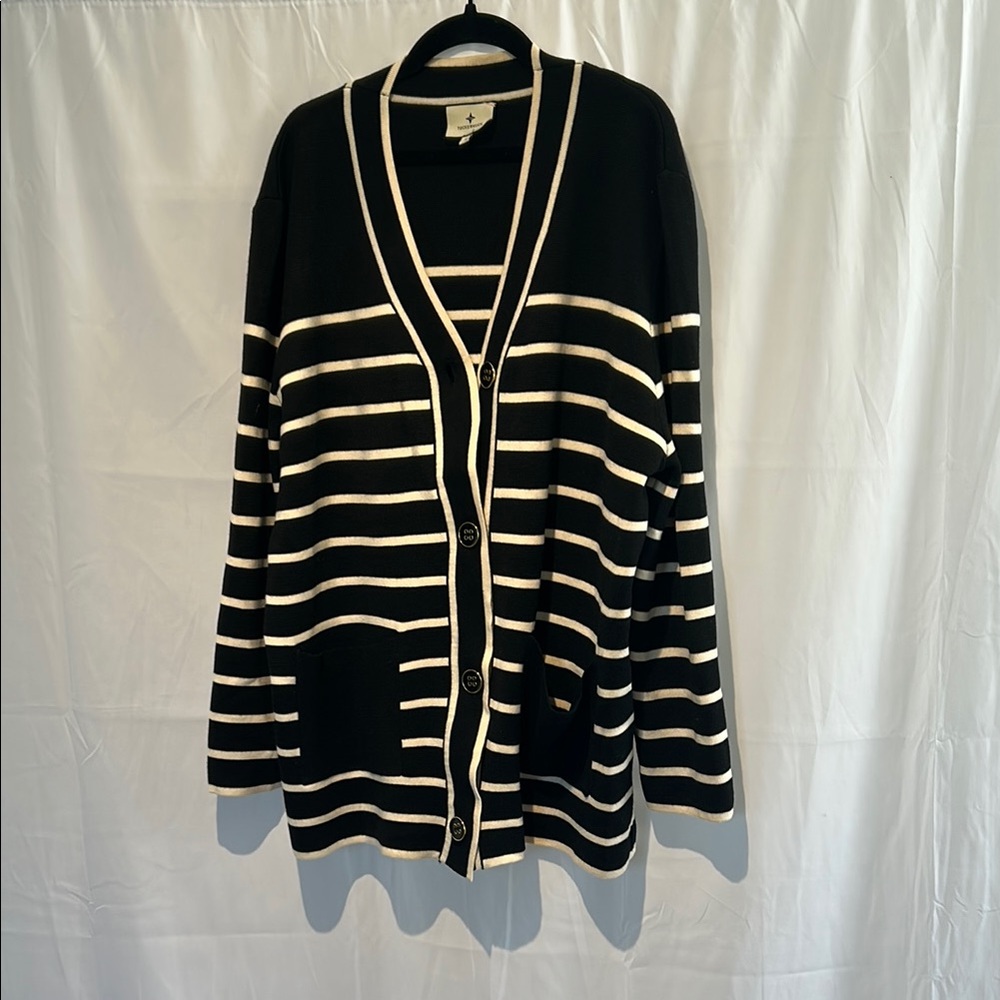 Tuckernuck Black and White Striped Lauren Cardigan